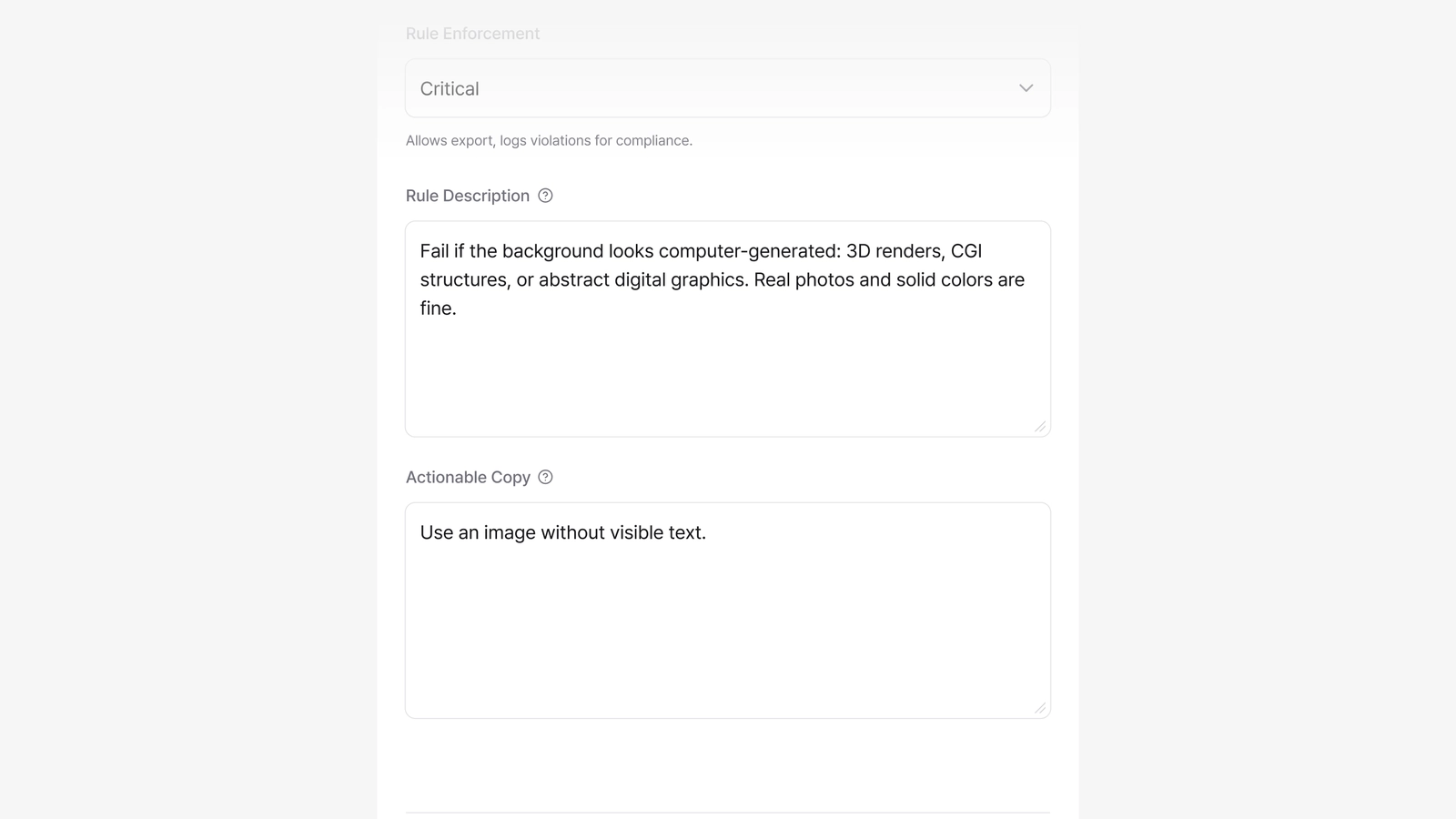 Writing specific Actionable Copy in the rule panel