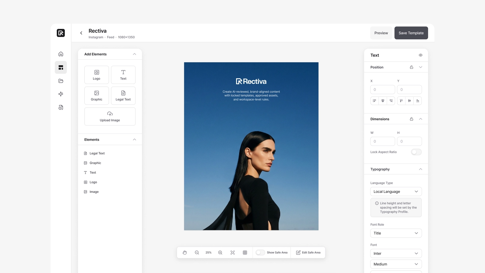 The template editor's three areas