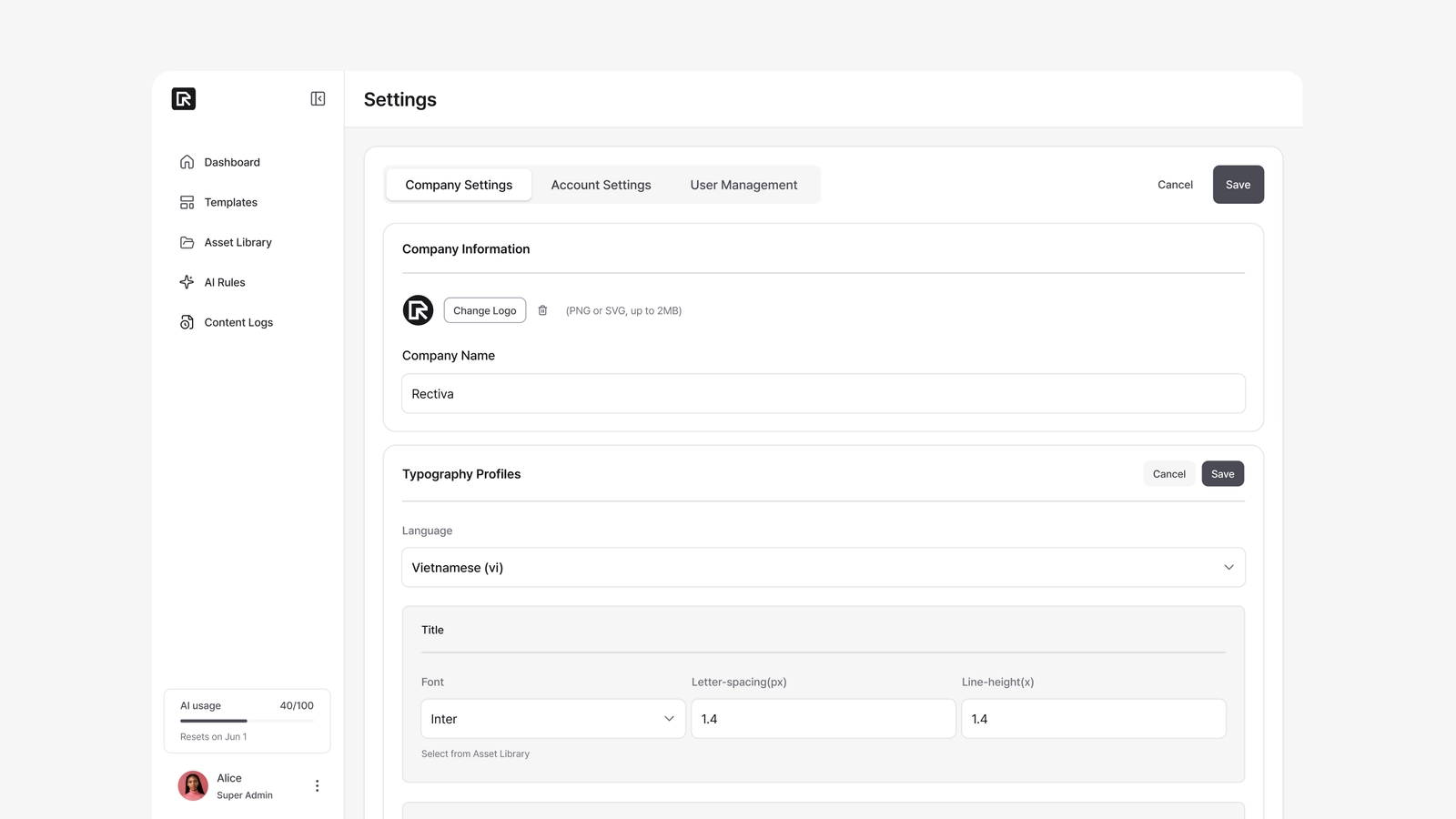Adding a typography profile with Title and Body spacing